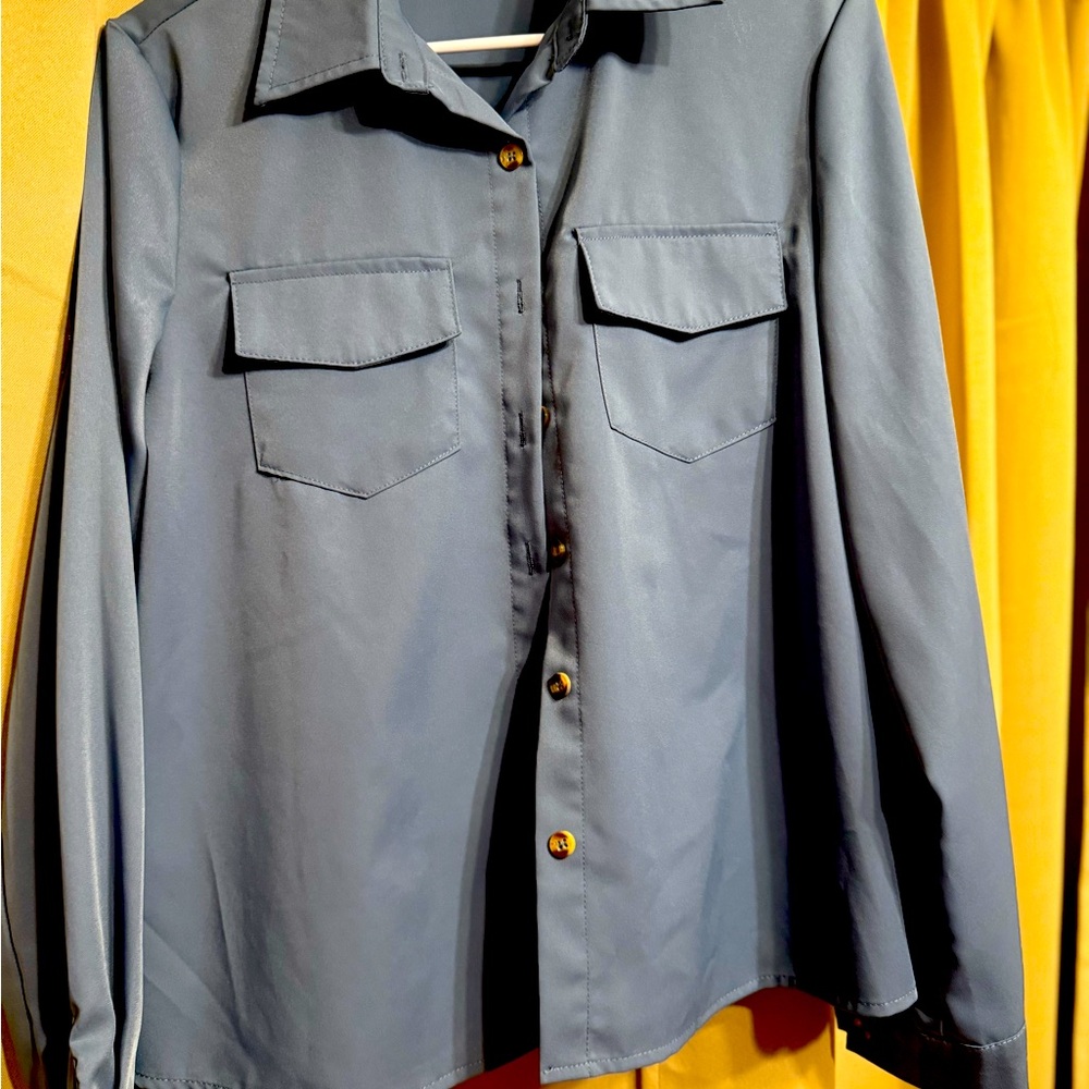 SHEIN Blue Button-Up Shirt